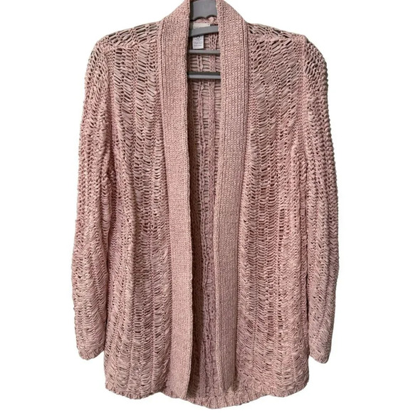 CHICOS Vintage 90s Open Stitch Weave Jenna Texture Cardigan Pink Sz 0 (2-4) - Picture 1 of 6